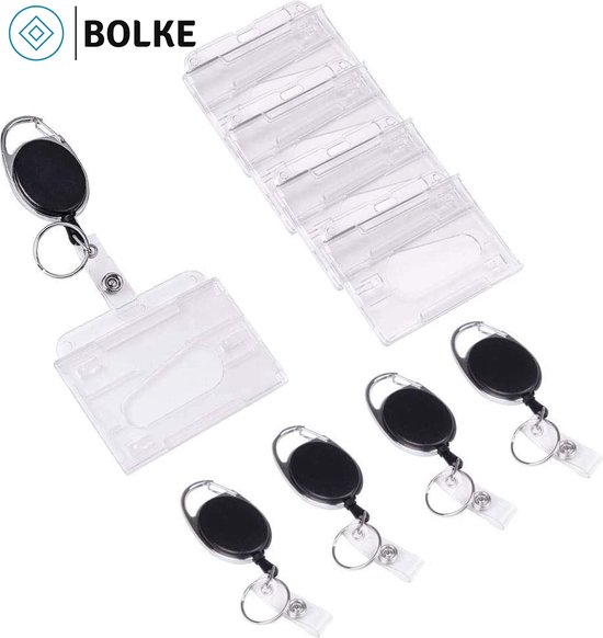 Bolke® - Badgehouder - Badgehouder met trekkoord - badge met clip - badge met afrolmechanisme - Badgehouder verpleegkundige - Naamplaatje - set van 5 stuks
