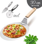 Huima Luxe Pizzaschep met Pizzasnijder Set - Taartschep - Pizzaschep Voor BBQ - Inclusief Pizzasnijder - Houten Handvat - Aluminium Blad - 30,5cm