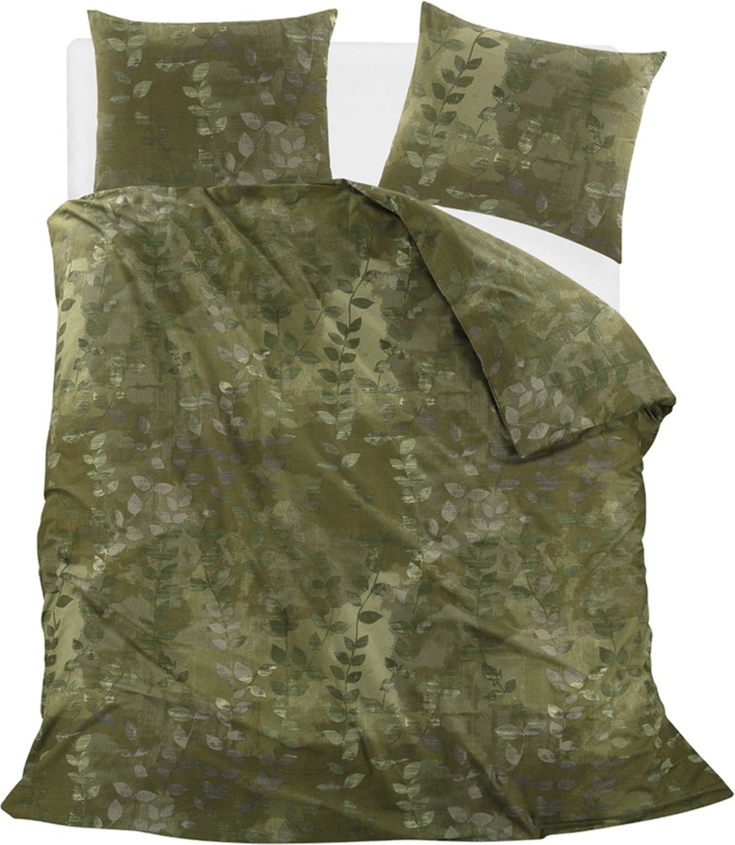 Homéé dekbedovertreksets green leaves 100% katoen tweepersoons 200x200/220 cm + 2 slopen