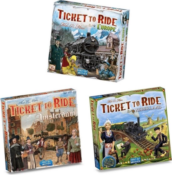 Spellenbundel - Ticket to Ride - 3 Stuks - Basisspel Europa & Uitbreidingen Nederland en Amsterdam