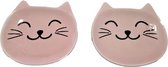 Theezakjeshouder KITTIE - Roze / Zwart - Katten / Poezen vorm - Keramiek - 10 x 9 cm - Set van 2