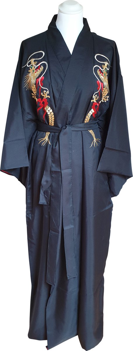DongDong - Originele Japanse kimono - Draak motief - Zwart - XL