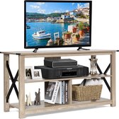 LUXGOODS  TV meubel met open planken, TV tafel, 120 cm 3 laags industriële stevig X-stijl frame, handig kabelbeheer gaatje, boerenhuis tv-kast tv-plank tv-standaard, tv lowboard vo