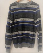 Gibson heren trui blauw/antra print ronde hals - maat L