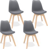 Furgle® Moderne Eetkamerstoelen  – Scandinavisch Ontwerp – Gewatteerde Zitting – Kunstleer – Grijs – 4 Stuks