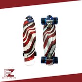 Penny Board pour Filles et Garçons – Skateboard – Pennyboard – Drapeau américain – États-Unis – 22 pouces – Rouge – Wit – Blauw