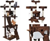 Katten krabpaal 170 cm - 6 etages - zacht bruin velours - urenlang speelplezier -  kattenhuisjes - 3 platformen - kado tip