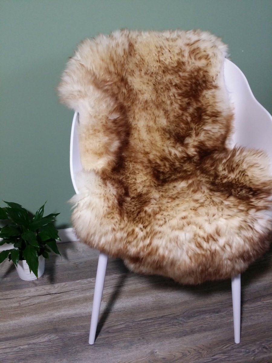Schapenvacht Klassiek Moeflon L (105cm) - 100% ECHT - Schapenvacht Wol Vloerkleed - Bruin Wit