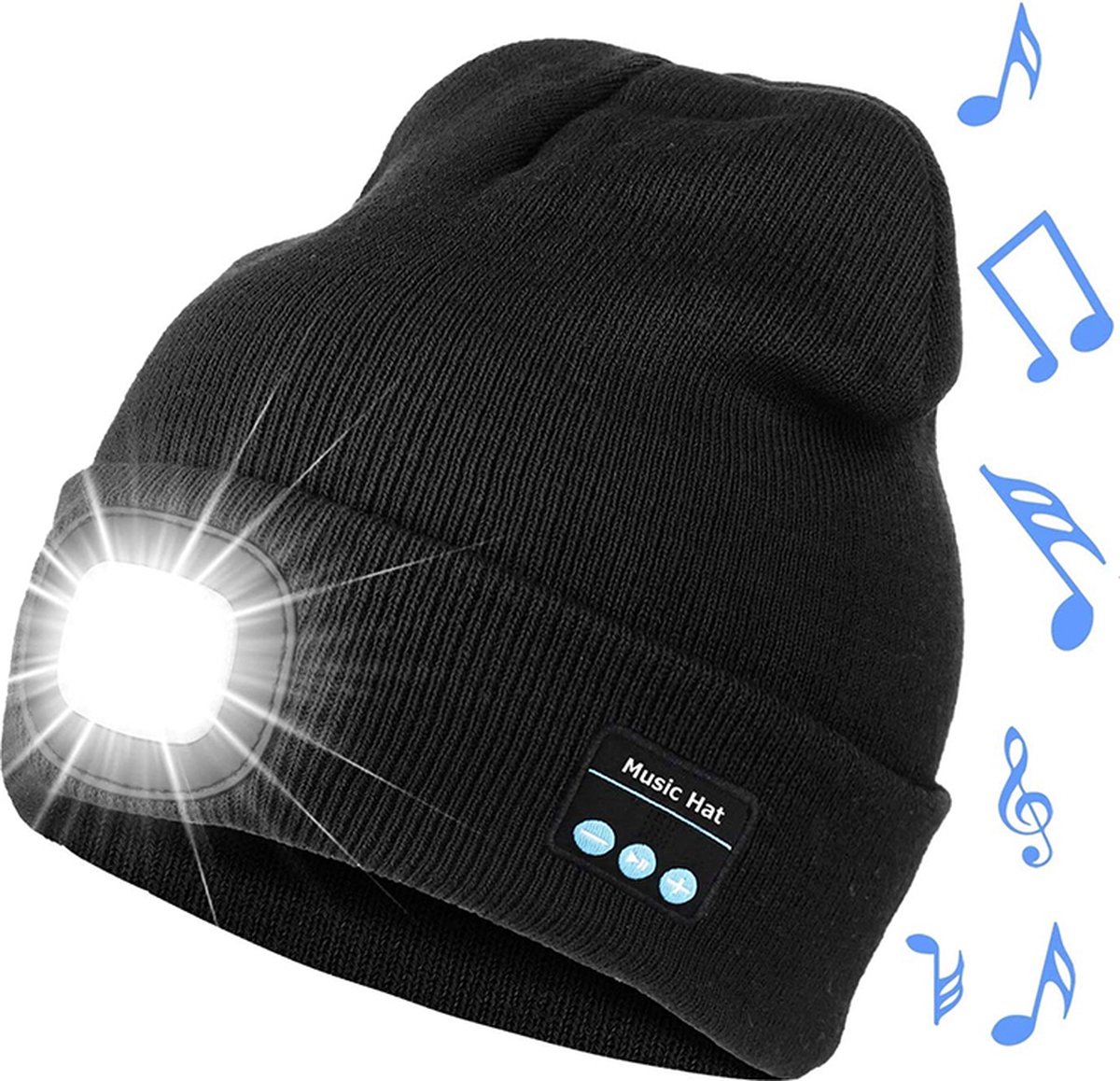 Fedec Muts met led verlichting - Onze size - Oplaadbaar - Ingebouwde speakers - Zwart
