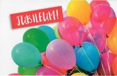 Jubileum! Van harte gefeliciteerd! Een ontzettend mooie wenskaart met gekleurde en feestelijke ballonnen. Een dubbele wenskaart inclusief envelop en in folie verpakt.