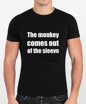 The monkey comes out of the sleeve | Unisex funshirt | Maat L | Zwart