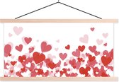 Posterhanger incl. Poster 120x60 cm - Schoolplaat - Een illustratie van een regen van hartjes - Textielposter - Blanke latten
