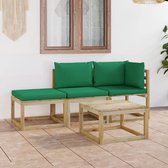 Decoways - 4-delige Loungeset met groene kussens