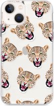 Fooncase Hoesje Geschikt voor iPhone 13 Mini - Shockproof Case - Back Cover / Soft Case - Cheeky Leopard / Luipaard hoofden