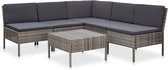 vidaXL 6-delige Loungeset met kussens poly rattan grijs