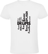 Drums | Heren T-shirt | Wit | Tekst | Muziek Instrumenten | Klanken