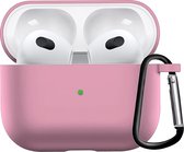 Airpods 3 Hoesje Siliconen Case Met Clip Geschikt Voor Apple AirPods 3 Case Hoesje - Licht Roze