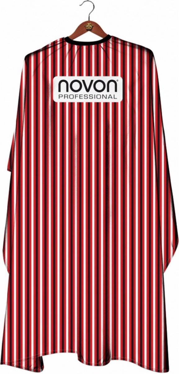 Novon - Kappersmantel - Rood en wit gestreept - Kapmantel - Kapsalon - Kraag met haaksluiting