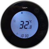 TechU™ Smart Thermostaat Round – Zwart met Witte Rand – Alleen voor Gas Boiler – Wifi & App – Google Assistant & Alexa – Persoonlijk programma instelbaar