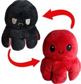 Omkeerbaar Octopus Knuffel | Stemming Pluche | Reversible | Inside Out | Speelgoed | Tik Tok  | Zwart | Rood | 1 Stuk