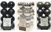 48x Stuks kunststof kerstballen mix zwart/antraciet grijs/zilver 4 cm - Kleine kerstballetjes - Kerstboomversiering