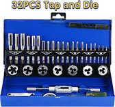 32-delige HSS-set voor tappen en stansen - Metrische steeksleutel - M3-M12 set voor tappen en stansen - Metrische handmatige draadsnijgereedschapset - Ingenieurskit - met metalen behuizing