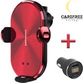 CAREFREE Living Telefoonhouder Auto met Draadloze Lader - 15W Snellader - PD Charge Plug - Infrarood Sensor - Rood