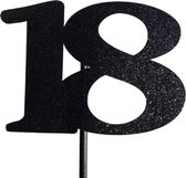 Taartdecoratie versiering| Taarttopper| Cake topper | Taartversiering| Verjaardag| Cijfers | 18 | Zwart glitter| 14 cm| karton