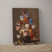 Canvas schilderij van: Stilleven met bloemen en schelpen van Balthasar van der Ast, 90x60cm inclusief ophangbeugel - Canvas schilderijen oude meesters – Canvas schilderijen – Canvas schilderijen woonkamer