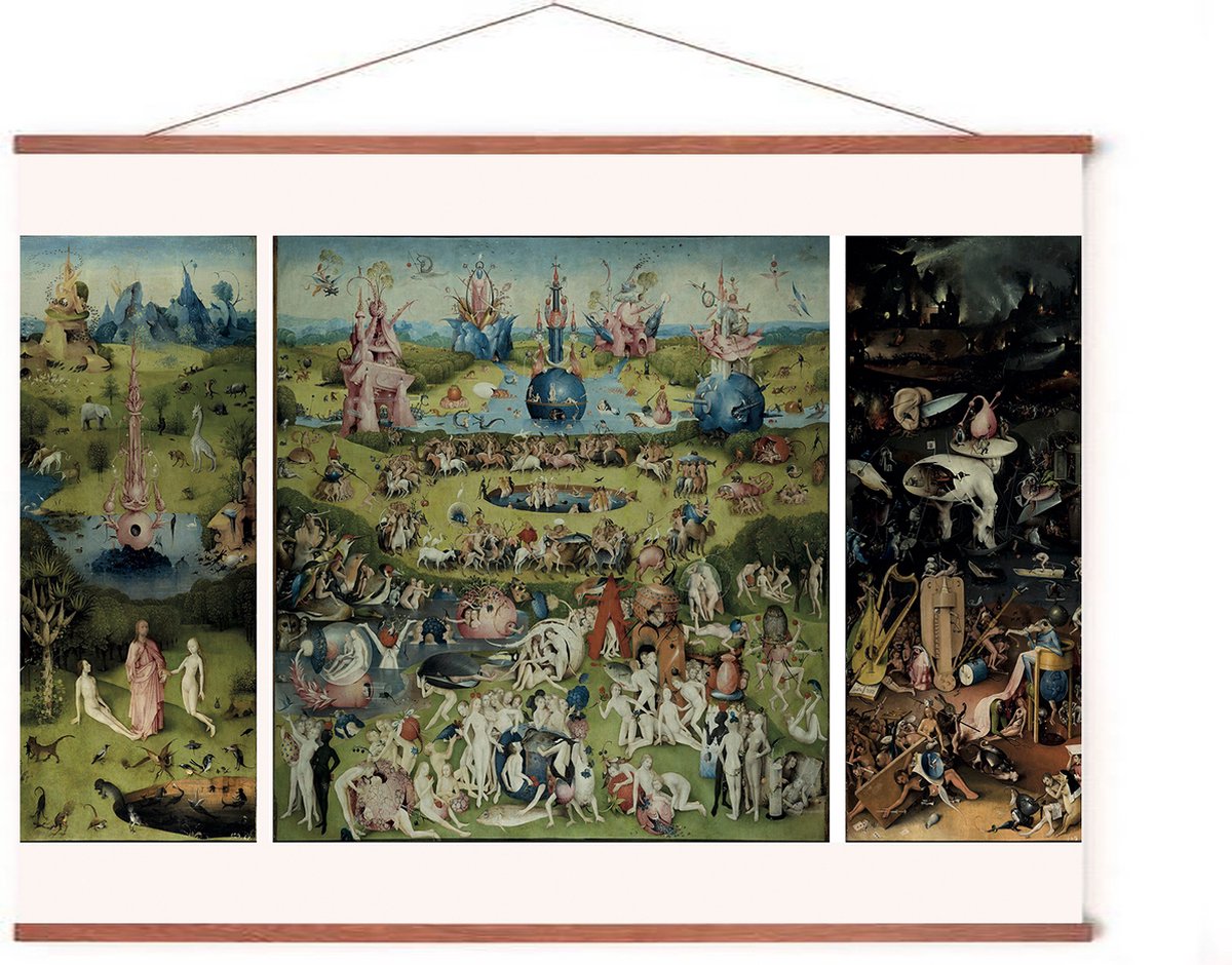 Esque Poster In Posterhanger - Tuin der Lusten - 50x70 cm - Jeroen Bosch - Kader Hout - Ophangsysteem - Kunst