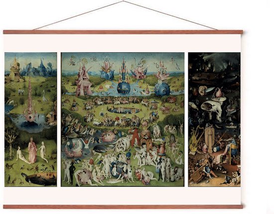 Poster In Posterhanger - Tuin der Lusten - 50x70 cm - Jeroen Bosch - Kader Hout - Ophangsysteem - Kunst