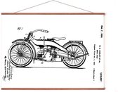 Poster In Posterhanger - Patent Harley-Davidson - 50x70 cm - Kader Hout - Ophangsysteem - Zwart Wit - Motor