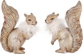 Set van 2 eekhoorntjes met pluimkraag - Bruin / beige / wit / goud - 10 x 5 x 14 cm hoog (per stuk)