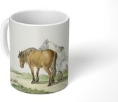 Mok - Een bruin en wit paard langs een hek - schilderij van Jean Bernard - 350 ML - Beker