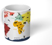 Mok - Koffiemok - Wereldkaart Kinderen - Dieren - Kleurrijk - Mokken - 350 ML - Beker - Koffiemokken - Theemok