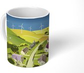 Mok - tekening van windmolens en een dorp op het platteland - 350 ML - Beker