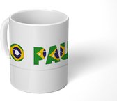 Mok - tekening van de tekst São Paulo in de kleur van de vlag - 350 ML - Beker - Mok met Tekst