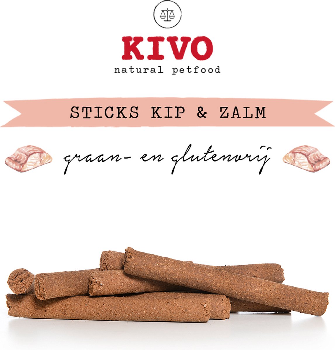 Kivo Petfood Hondensnack Sticks Kip & Zalm 2 zakken x 6 stuks - Graanvrij en Glutenvrij