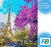F4B Eiffeltoren met Paarse Bloesem Diamond Painting 40x50cm | Ronde Steentjes | Parijs | Frankrijk | Paris | Stad | Steden | Pakket Volwassenen en Kinderen
