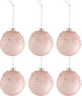 Doos Van 6 Kerstballen Bloemen Glas Mat Opal Licht Roze Small