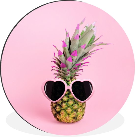 Un ananas sur fond rose avec des lunettes de soleil Cercle mural aluminium - ⌀ 60 cm - peinture ronde - impression photo sur aluminium / dibond / cercle mural / cercle vivant / cercle jardin (décoration murale)