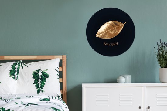 Feuille d'or avec la citation Stay Gold - 50x50 cm - peinture ronde - cercle de papier peint - cercle mural - cercle vivant - autocollant & coupe ronde