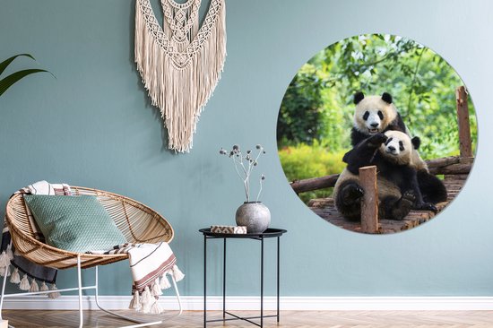 Sticker papier peint cercle mural deux pandas - ⌀ 140 cm - peinture ronde - cercle de papier peint - cercle mural - cercle vivant - autocollant et découpe ronde