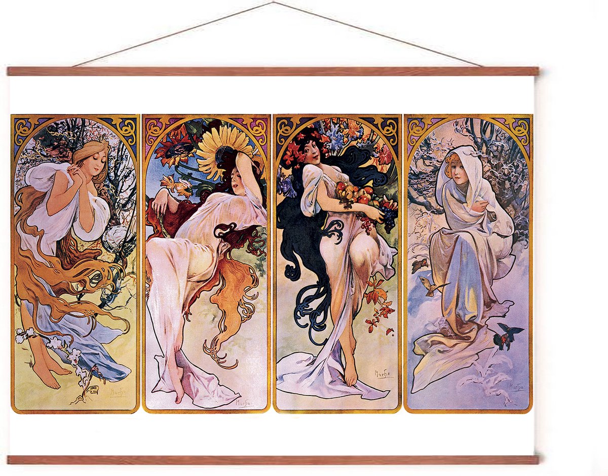 Esque Poster In Posterhanger - Four Seasons - Muncha - 50x70 cm - Kader Hout - Ophangsysteem - De Seizoenen