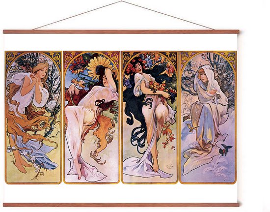 Poster In Posterhanger - Four Seasons - Muncha - 50x70 cm - Kader Hout - Ophangsysteem - De Seizoenen