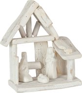 J-Line Kerststal Huis Hout/Keramiek Wit Set van 2 stuks