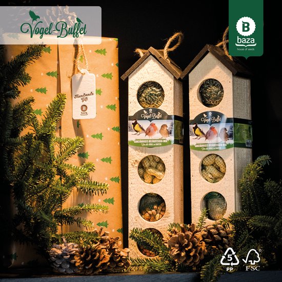 Complete set van 2 stuks Vogel-Buffet Chalet 5  Vogelvoederhuisje met 4 seizoenen inclusief Vogelvoer - Baza Seeds