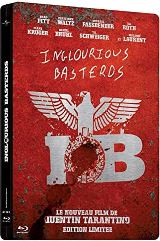 Limited edition Blu-ray hoes van Inglourious Basterds met rode achtergrond en Duitse adelaar.