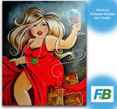 F4B Fat Ladies Red Dress Peinture de diamants 40x50 cm | Pierres carrées | Vin | Sortir | Forfait Peinture de diamants Adulte | Entièrement opaque