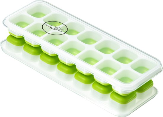 JGR - Ijsblokjes maker met deksel, BPA vrij en met silicone bodem om de ijsblokjes zonder enige moeite uit de ijsblokjesvorm te krijgen - Groen